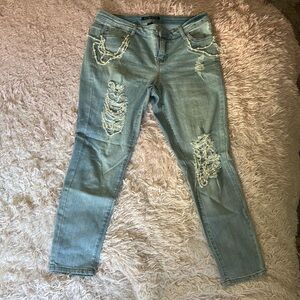 Denim jeans Boston proper either jewels and pearls distressed, size 29.